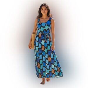NIC+ZOE Bianca Sea Glass Sleeveless Maxi Dress in Blue Multi Size XS